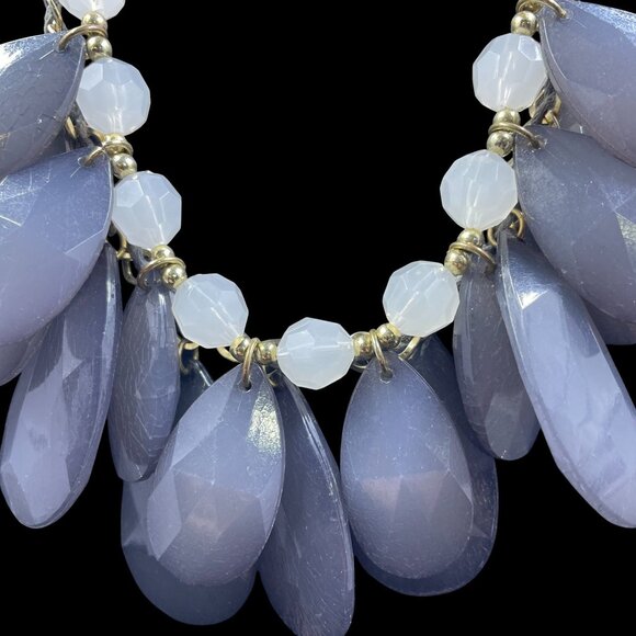 Faceted Teardrop Bib Necklace Statement Pastel Coquette Spring Soft Girl Glam - Picture 5 of 10